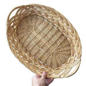 Vintage Oval Wicker Serving Tray Basket With Handles - 17" x 12"